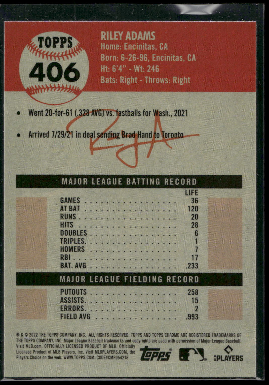 2022 Topps Chrome Platinum Anniversary #406 Riley Adams
