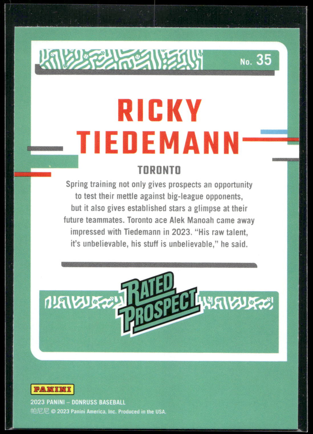 2023 Donruss #35 Ricky Tiedemann