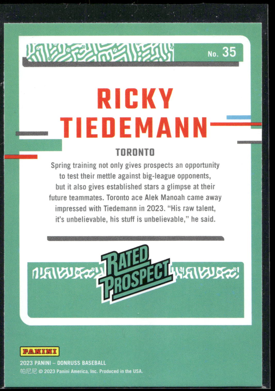 2023 Donruss #35 Ricky Tiedemann