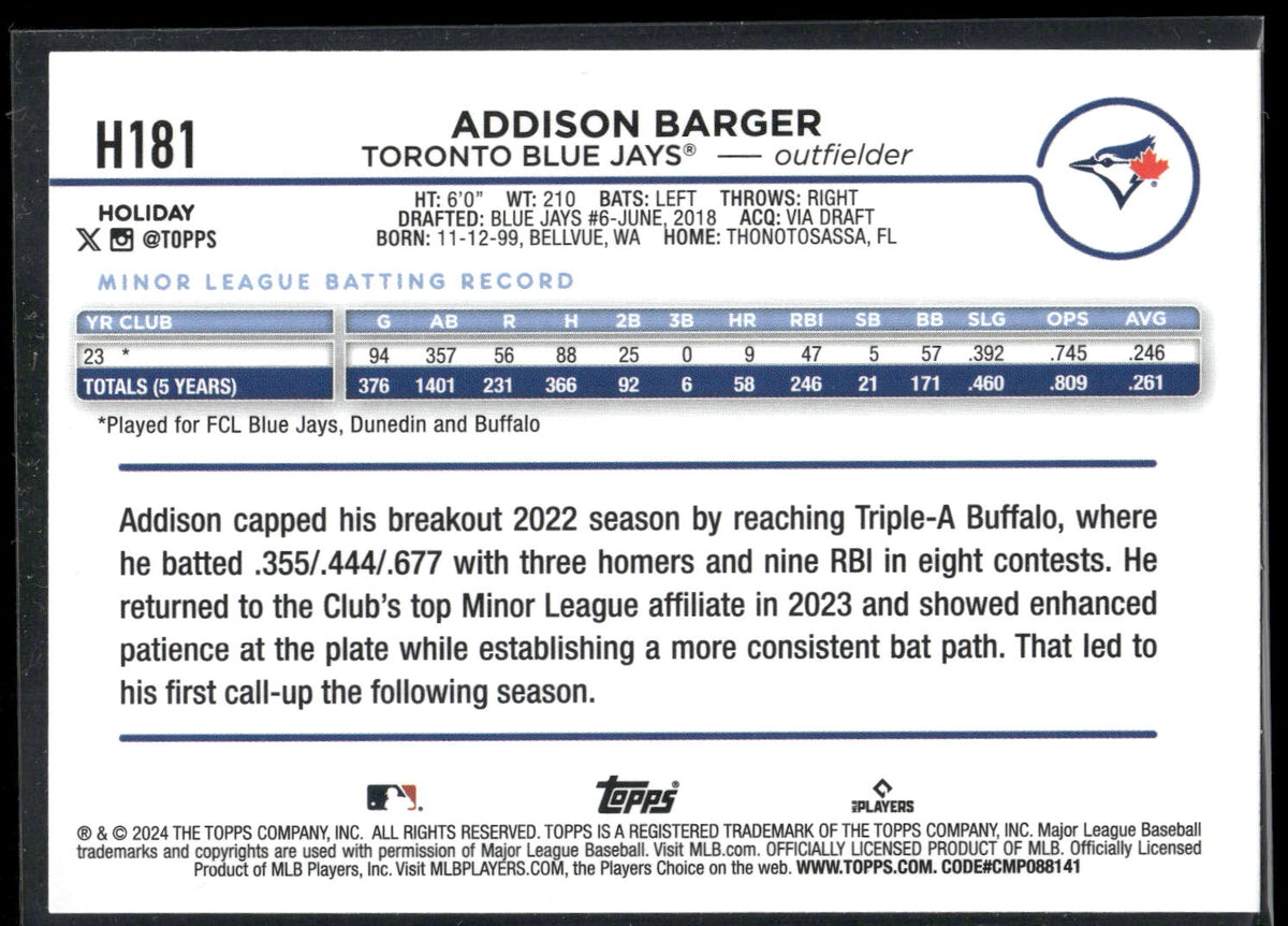 2024 Topps Holiday #H181 Addison Barger