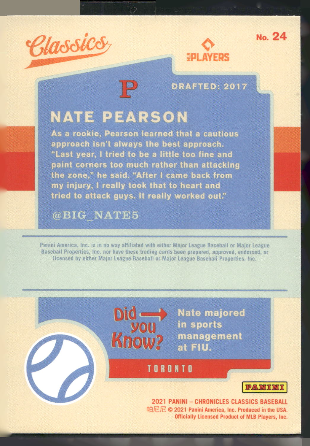 2021 Panini Chronicles #24 Nate Pearson Classics