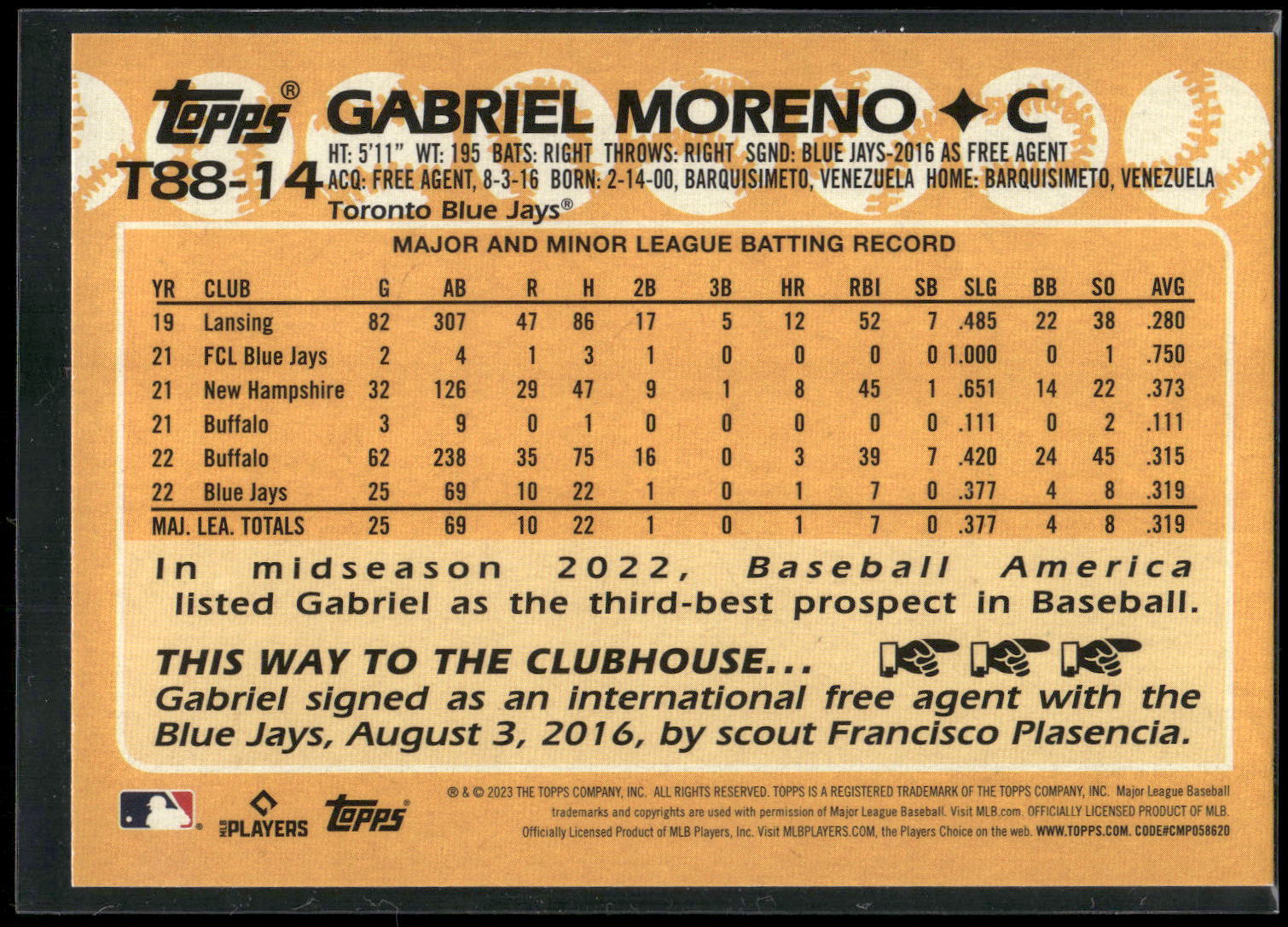 2023 Topps #T88-14 Gabriel Moreno 1988 Topps Baseball 35th Anniversary