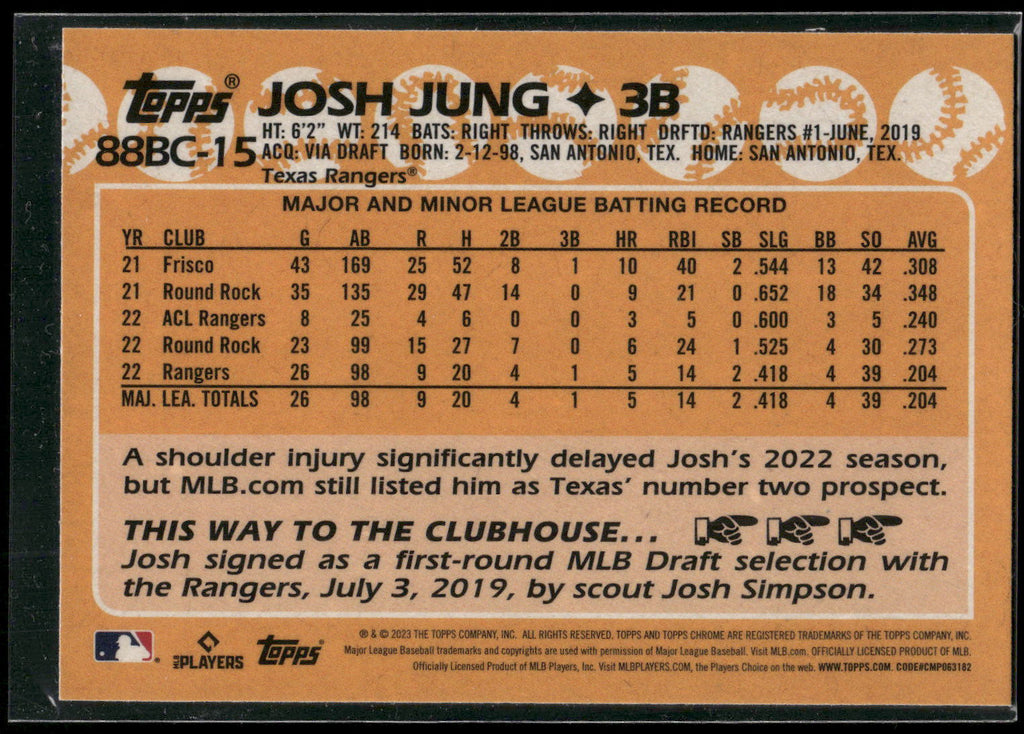 2023 Topps Chrome #88BC-15 Josh Jung 1988 Topps Baseball 35th Anniversary