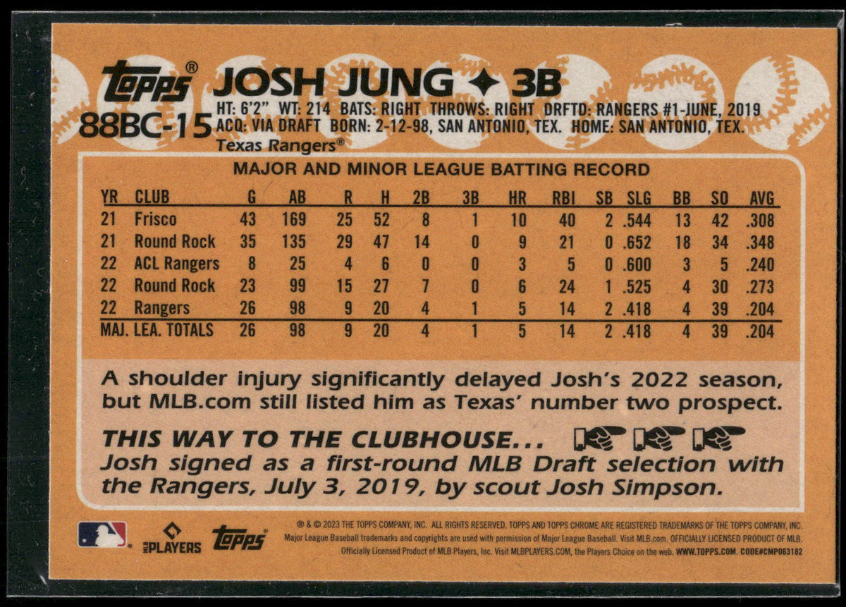 2023 Topps Chrome #88BC-15 Josh Jung 1988 Topps Baseball 35th Anniversary
