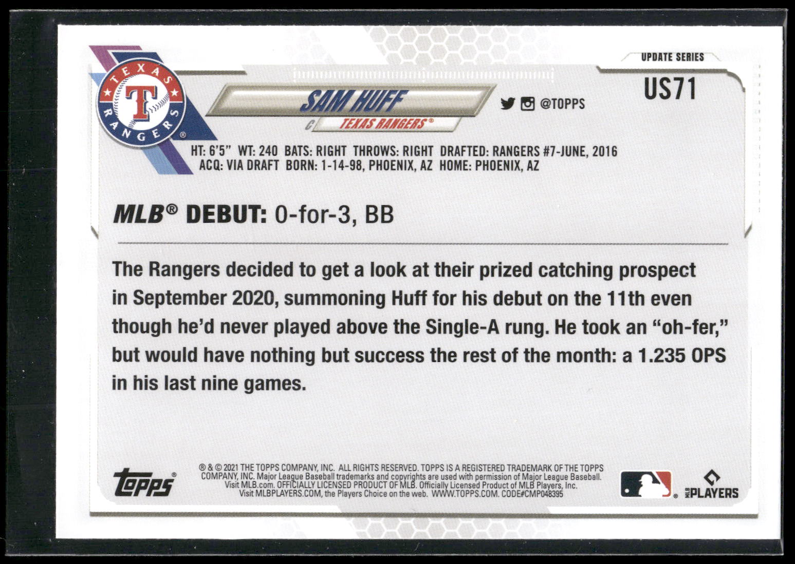 2021 Topps Update #US71 Sam Huff