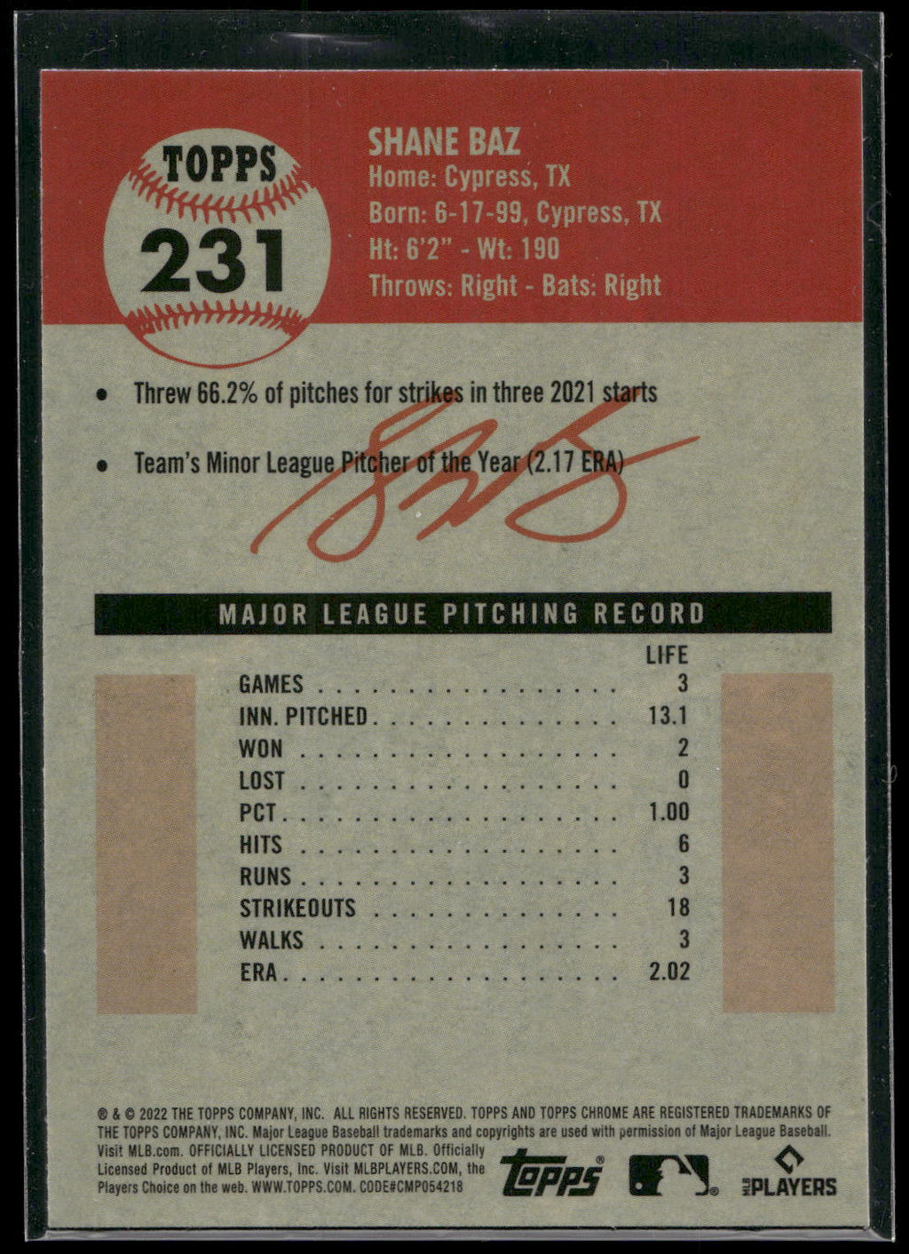 2022 Topps Chrome Platinum Anniversary #231 Shane Baz