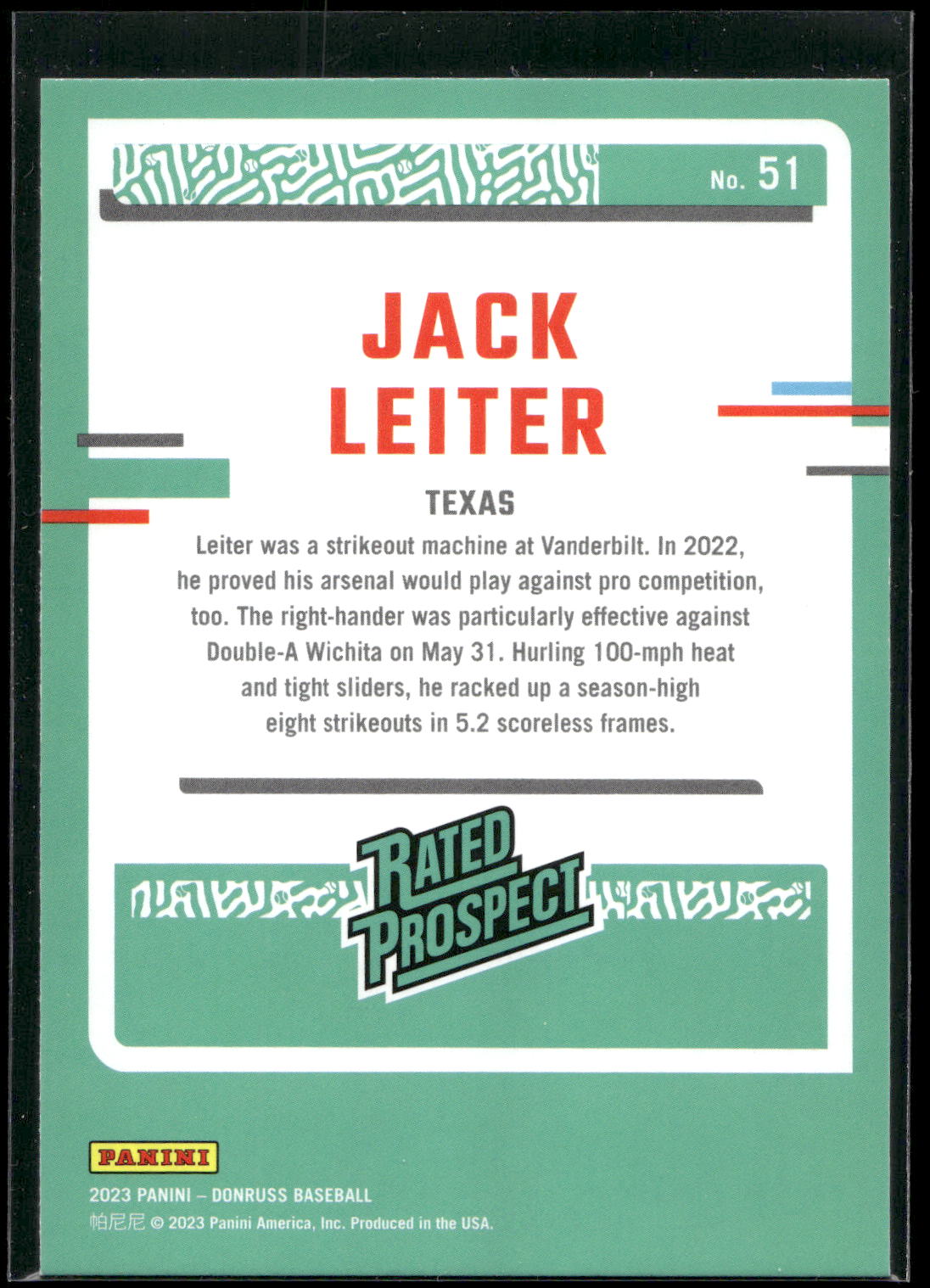 2023 Donruss #51 Jack Leiter