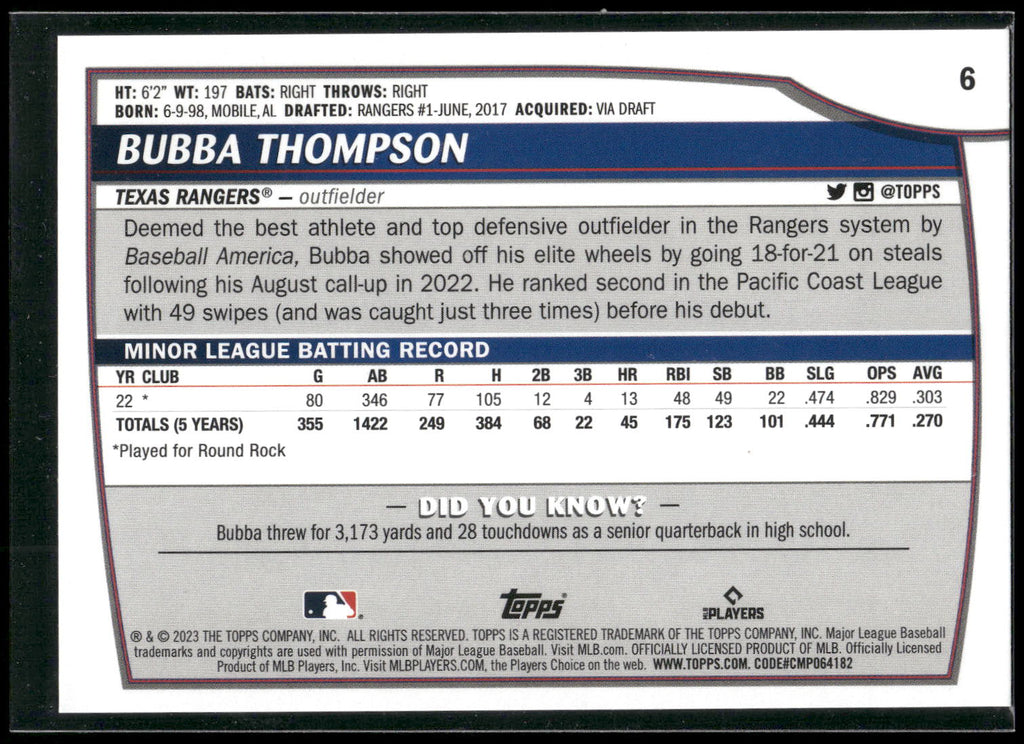 2023 Topps Big League #6 Bubba Thompson