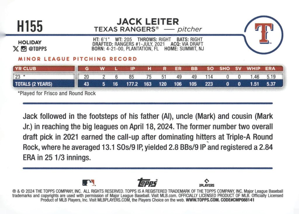 2024 Topps Holiday #H155 Jack Leiter