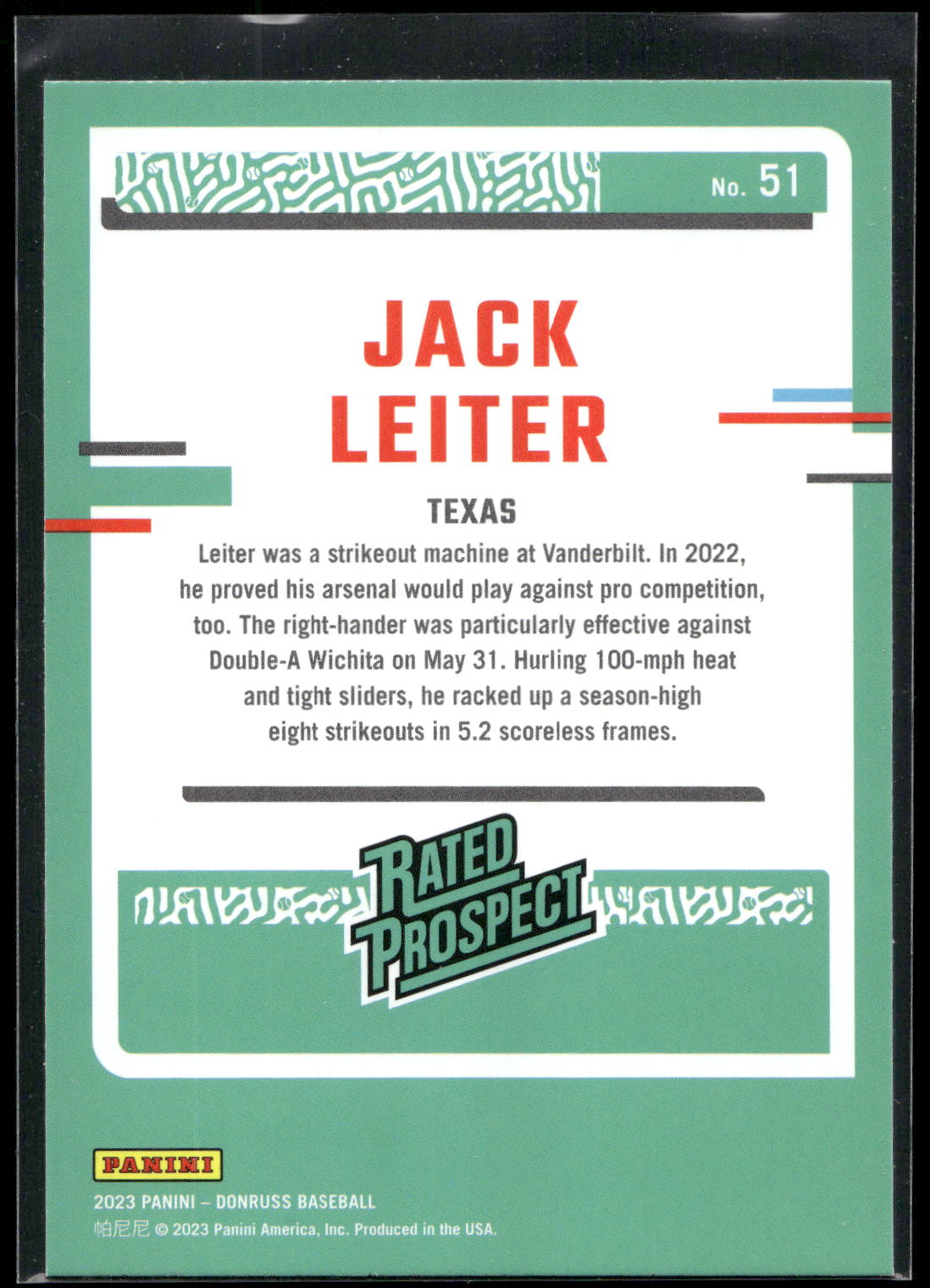 2023 Donruss #51 Jack Leiter