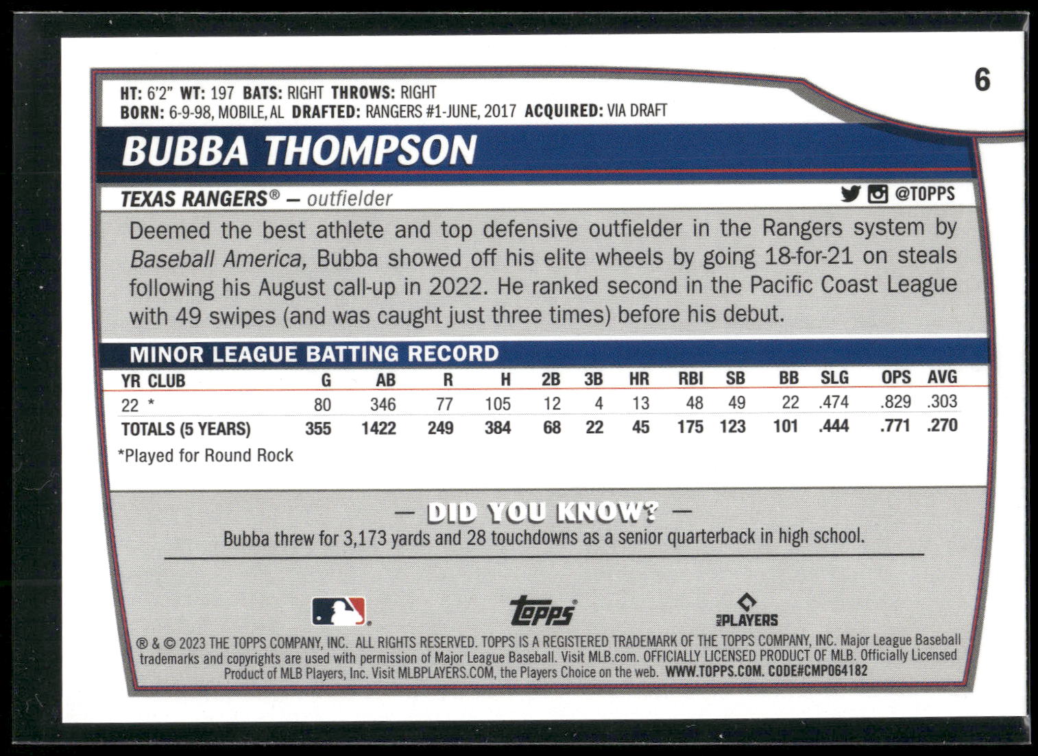 2023 Topps Big League #6 Bubba Thompson