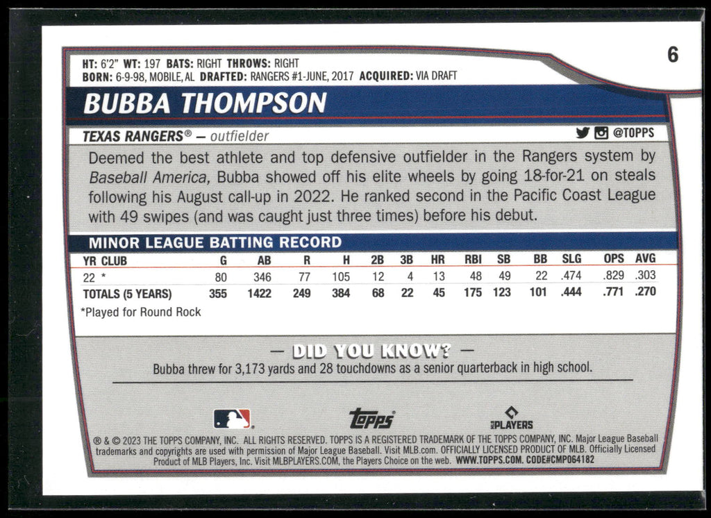 2023 Topps Big League #6 Bubba Thompson
