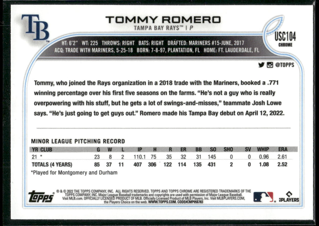 2022 Topps Chrome Update #USC104 Tommy Romero