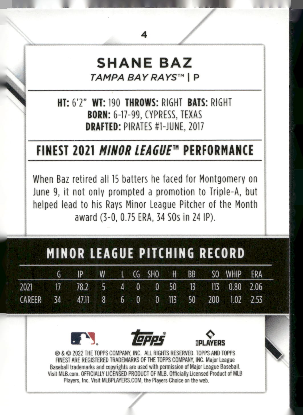 2022 Finest #4 Shane Baz