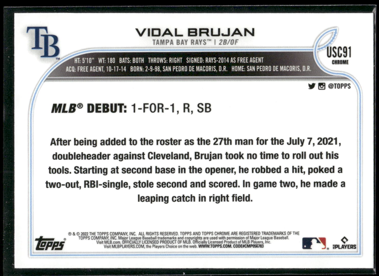 2022 Topps Chrome Update #USC91 Vidal Brujan