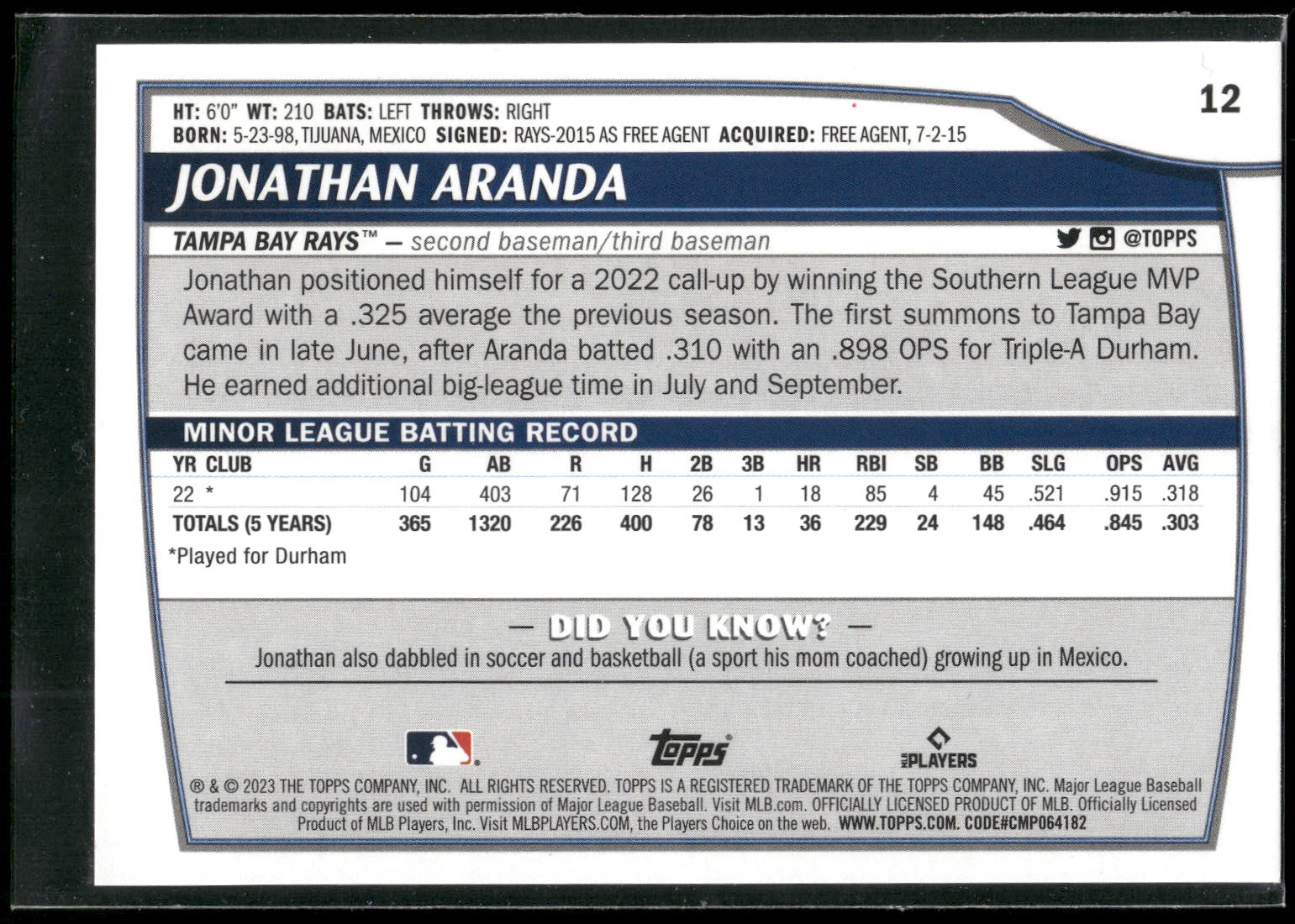 2023 Topps Big League #12 Jonathan Aranda