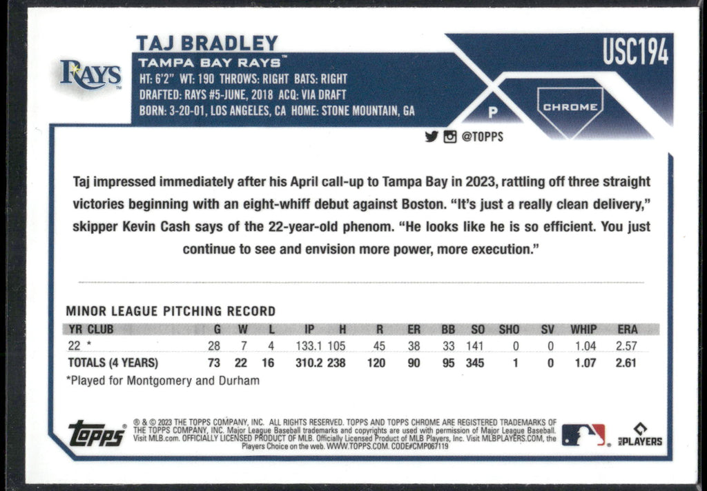 2023 Topps Chrome Update #USC194 Taj Bradley