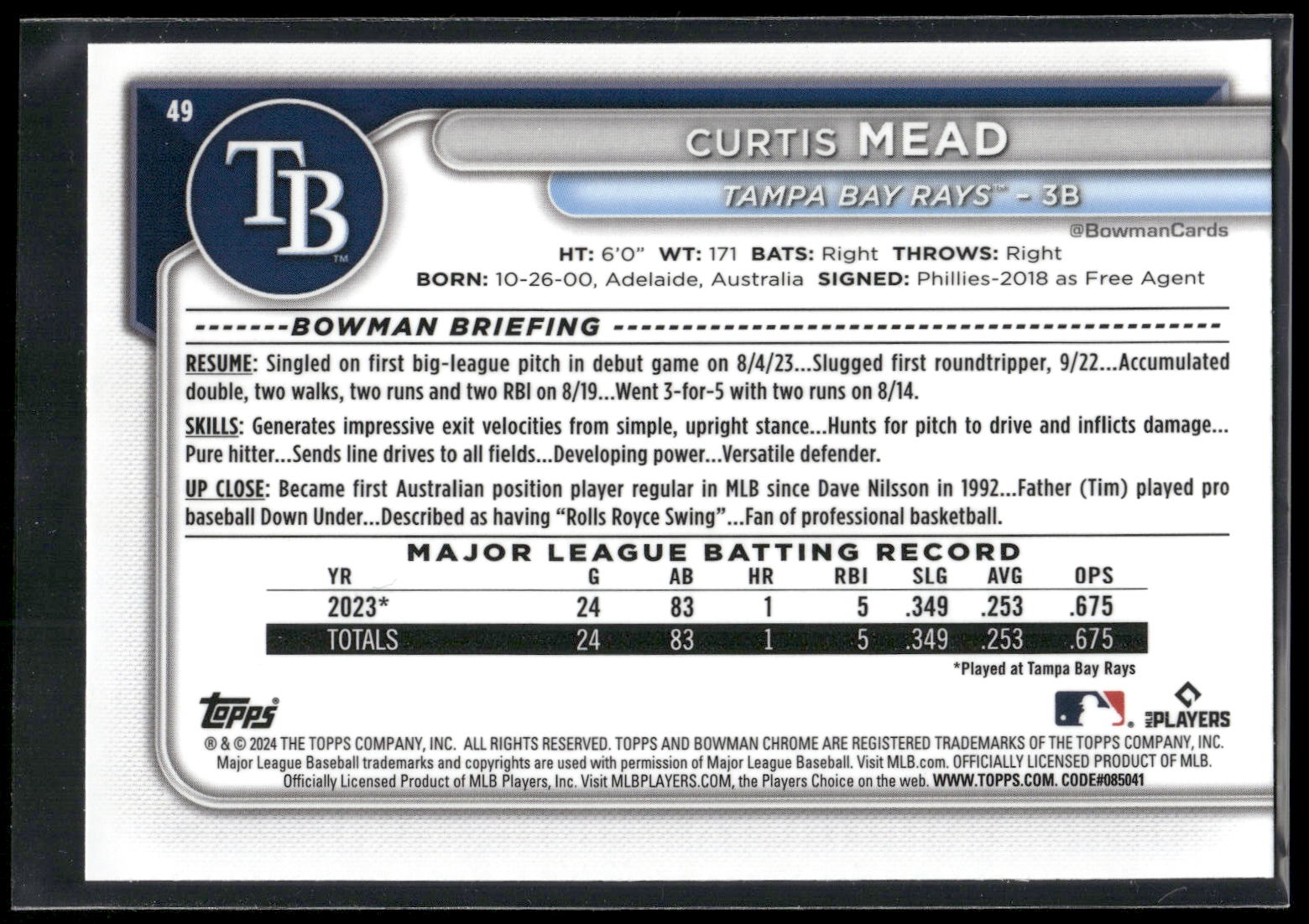 2024 Bowman Chrome #49 Curtis Mead