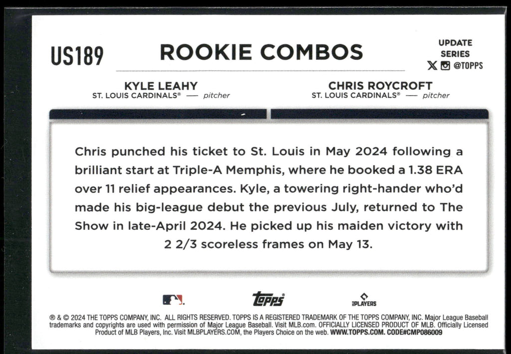 2024 Topps Update #US189 Kyle Leahy / Chris Roycroft RCOM Yellow