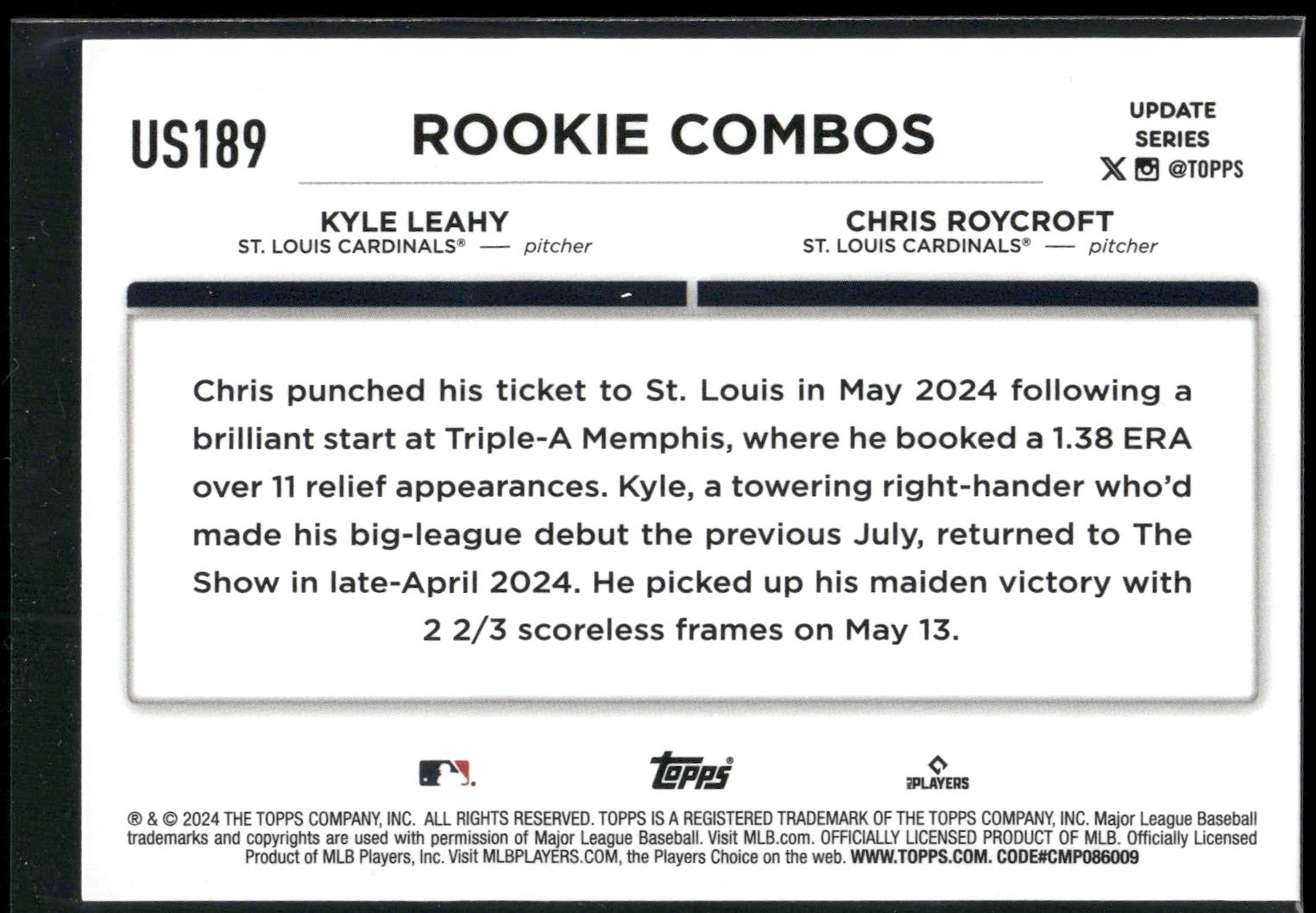 2024 Topps Update #US189 Kyle Leahy / Chris Roycroft RCOM Yellow