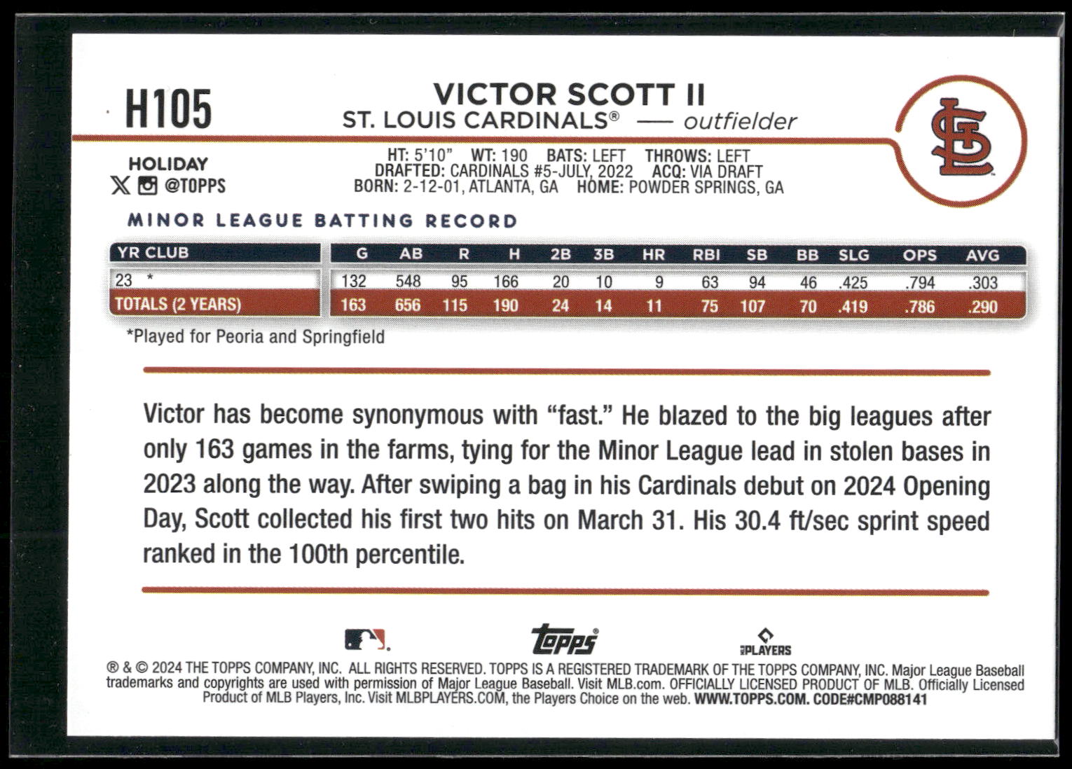 2024 Topps Holiday #H105 Victor Scott II