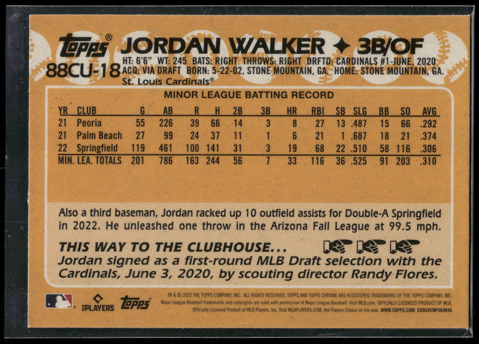 2023 Topps Chrome Update #88CU-18 Jordan Walker 1988 Topps Baseball 35th