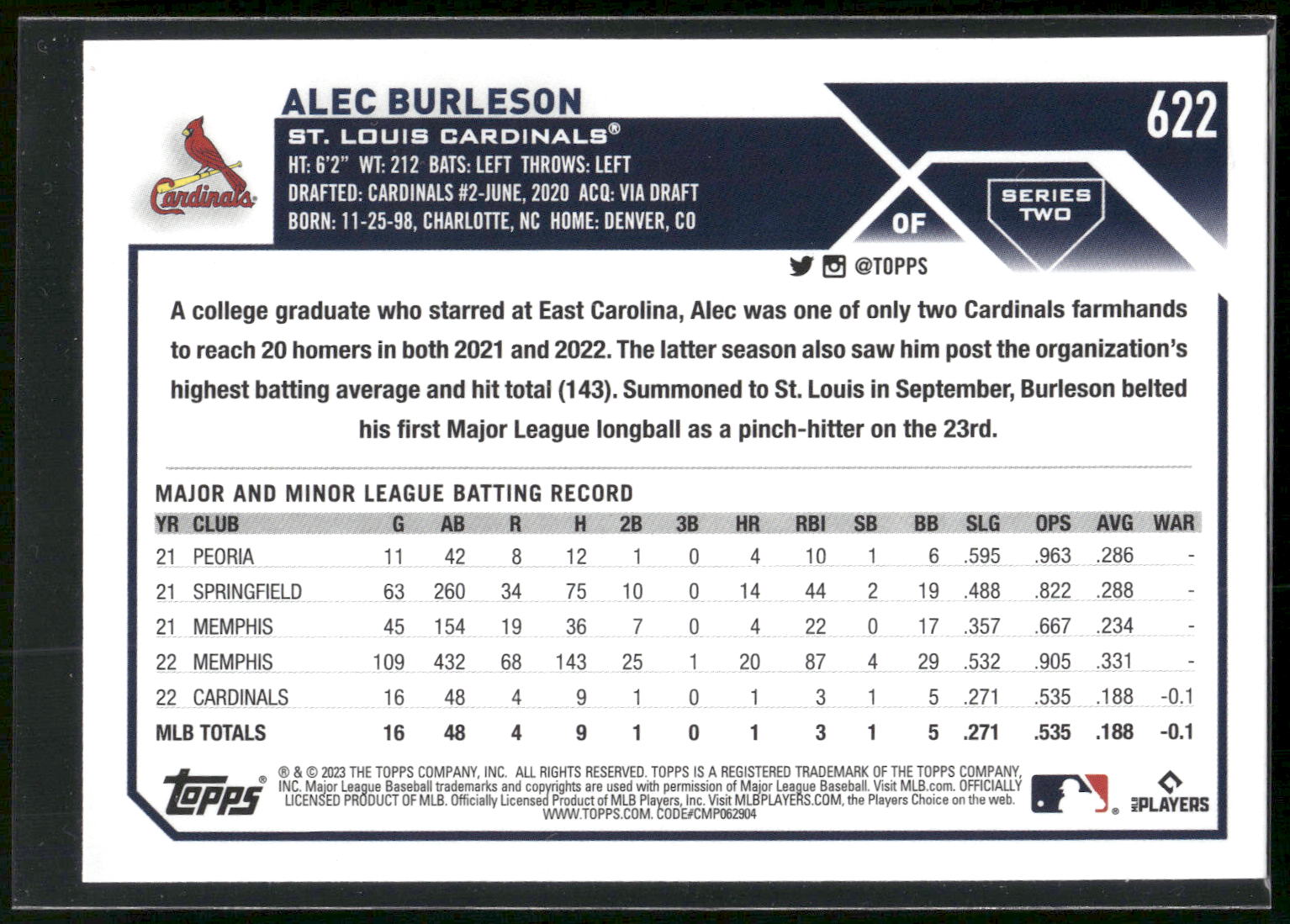 2023 Topps #622 Alec Burleson