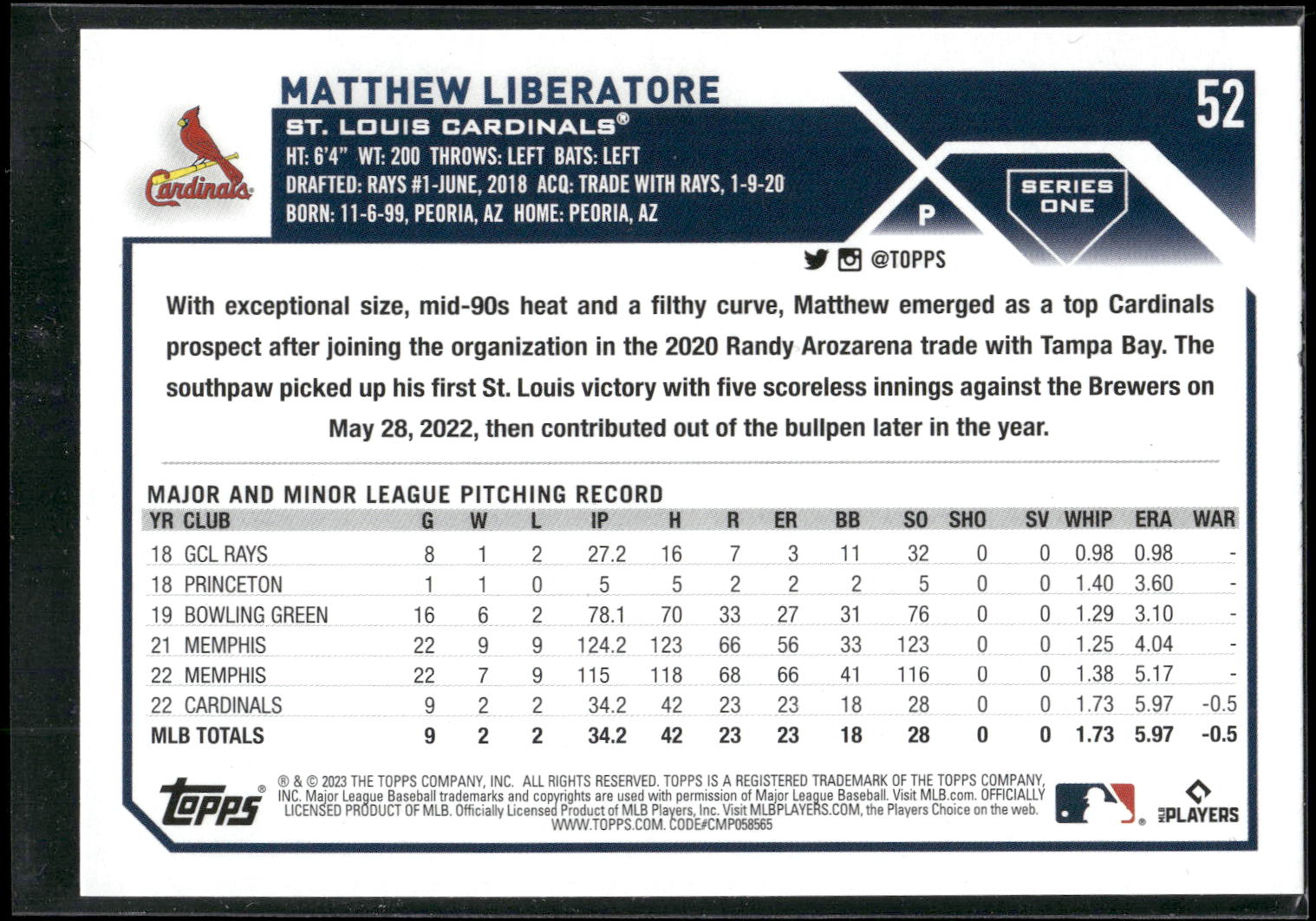 2023 Topps #52 Matthew Liberatore
