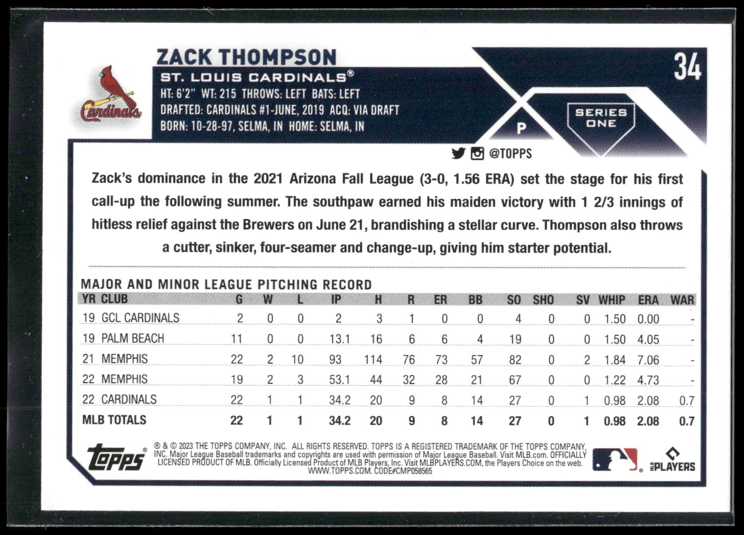 2023 Topps #34 Zack Thompson