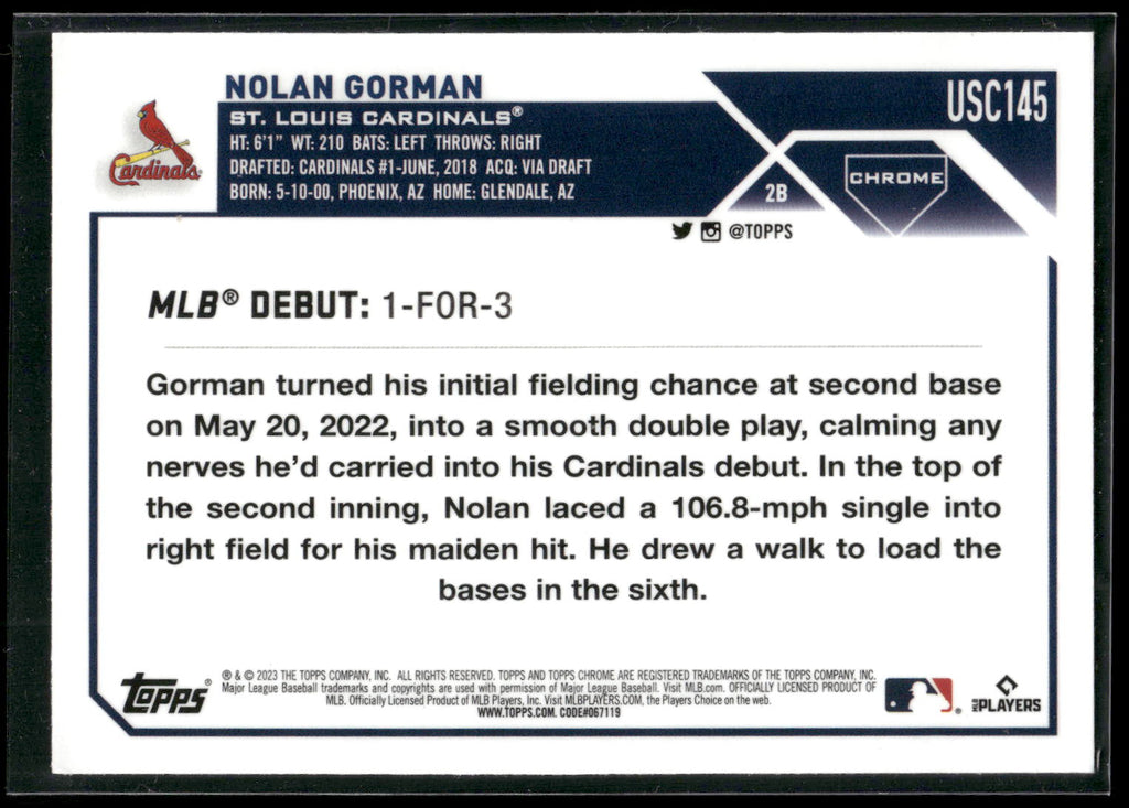 2023 Topps Chrome Update #USC145 Nolan Gorman