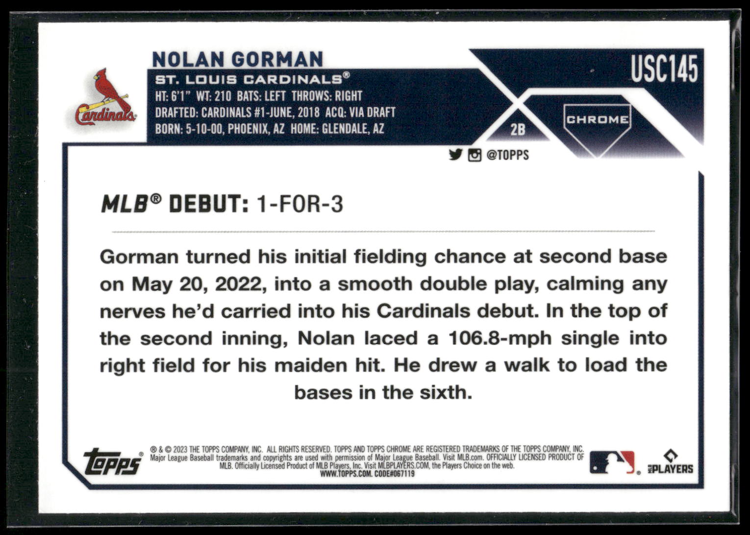 2023 Topps Chrome Update #USC145 Nolan Gorman