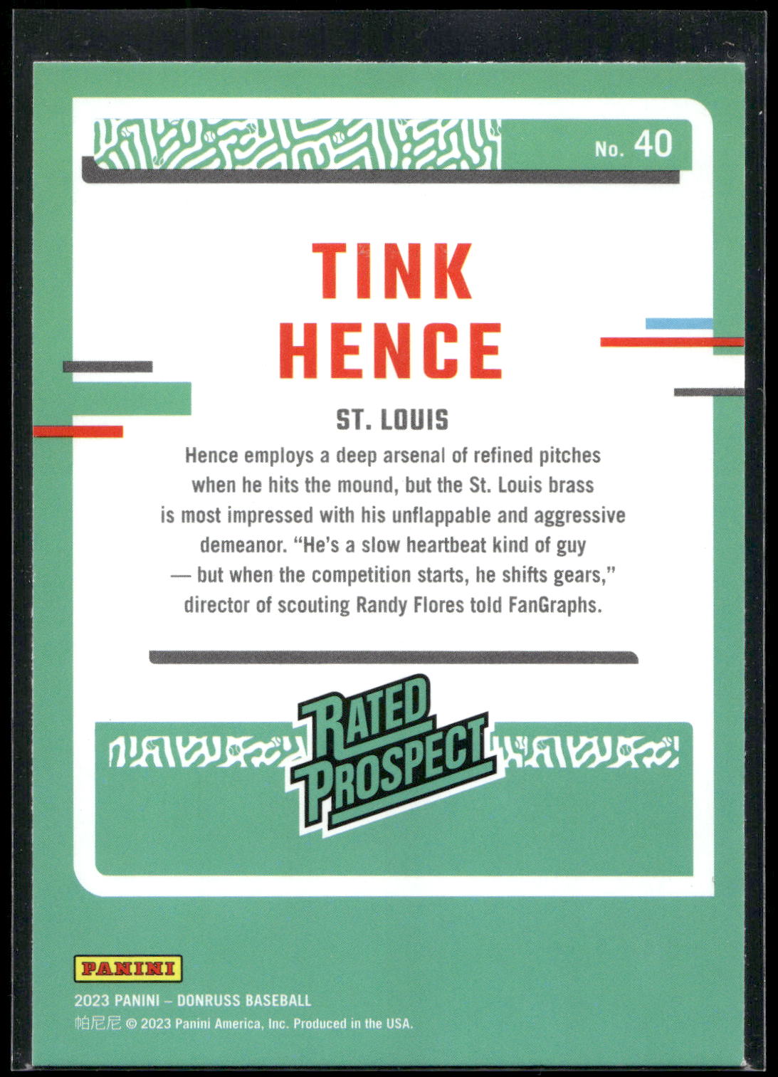 2023 Donruss #40 Tink Hence