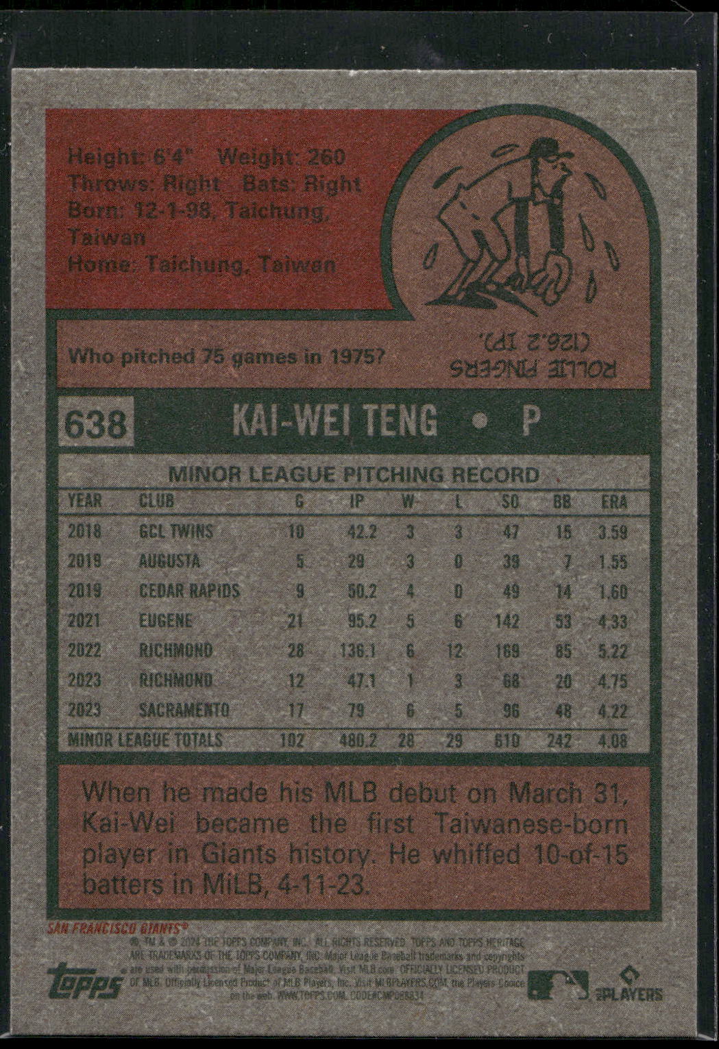 2024 Topps Heritage #638 Kai-Wei Teng