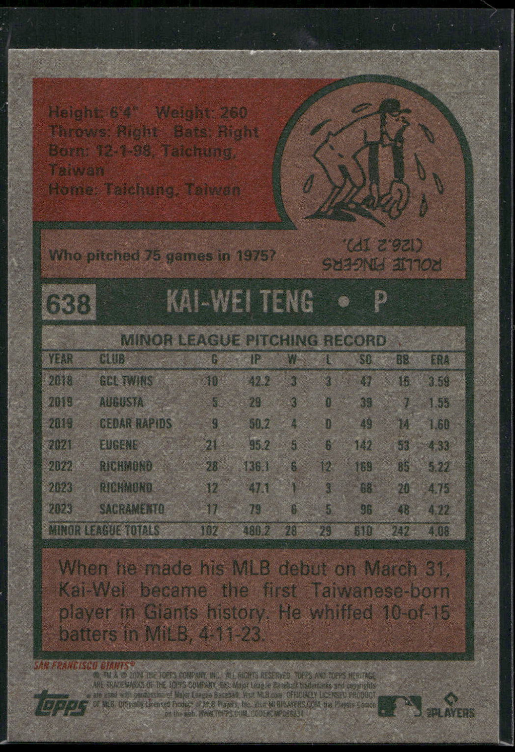 2024 Topps Heritage #638 Kai-Wei Teng