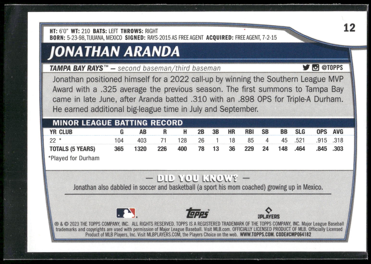 2023 Topps Big League #12 Jonathan Aranda