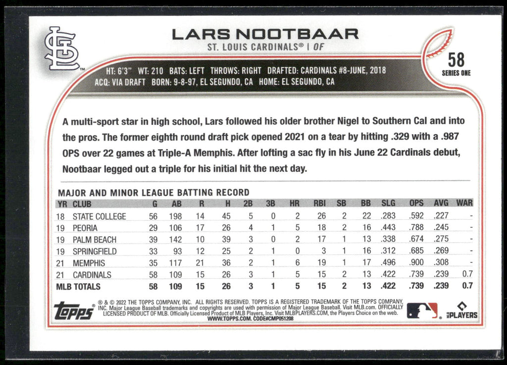 2022 Topps #58 Lars Nootbaar