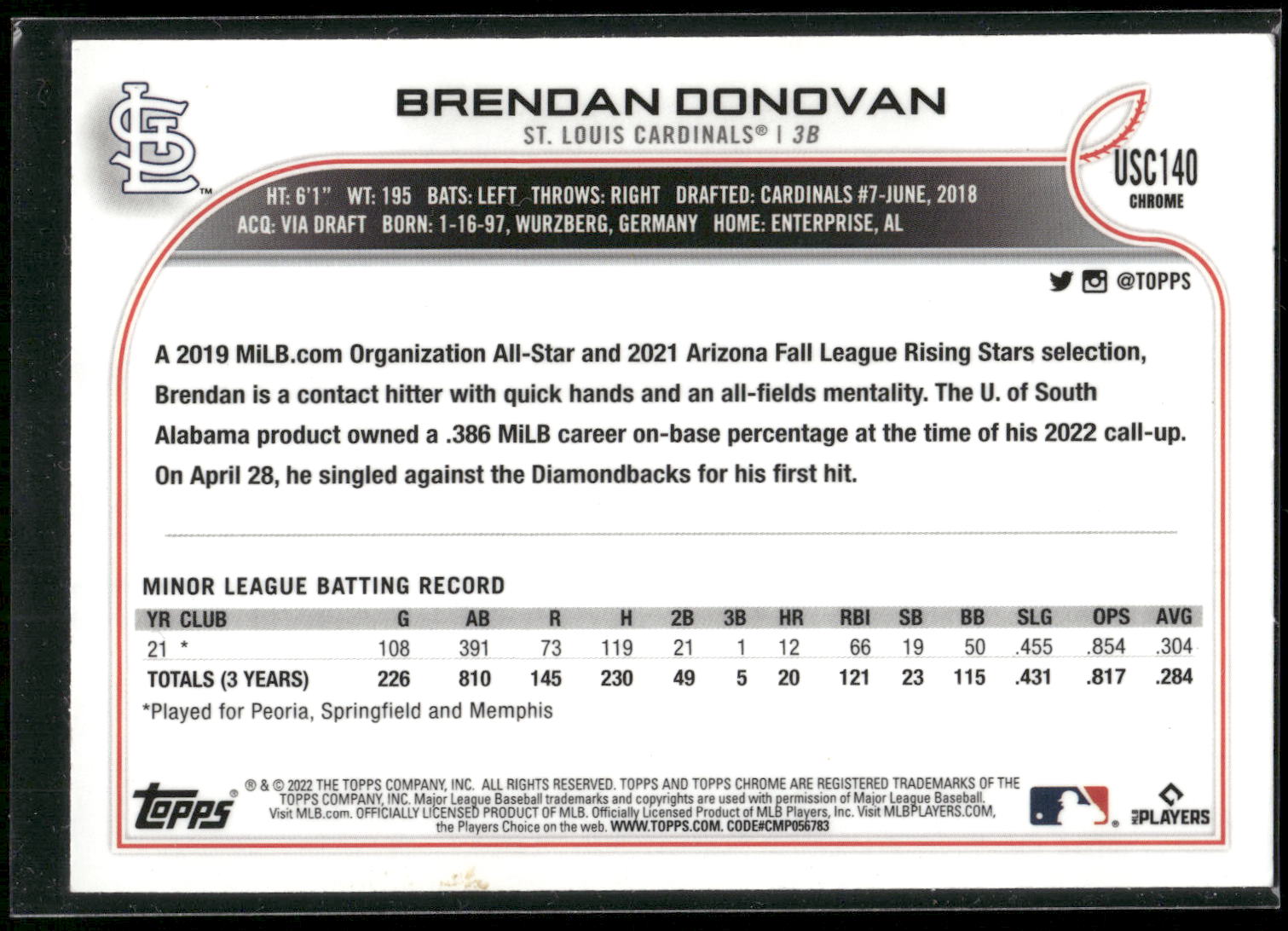2022 Topps Chrome Update #USC140 Brendan Donovan