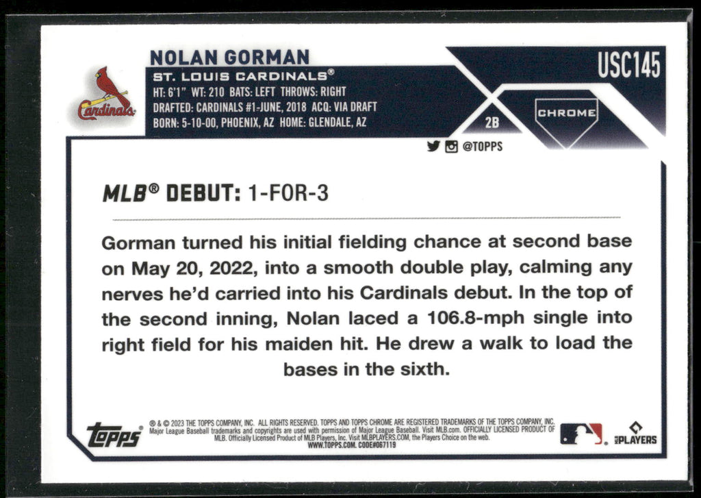 2023 Topps Chrome Update #USC145 Nolan Gorman