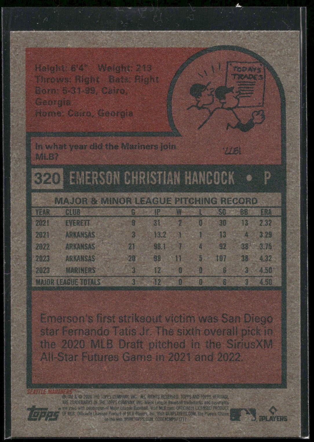 2024 Topps Heritage #320 Emerson Hancock