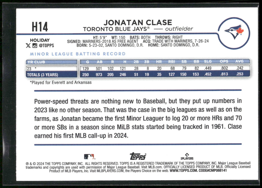 2024 Topps Holiday #H14 Jonatan Clase