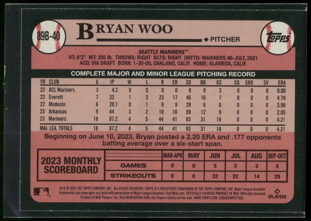 2024 Topps #89B-40 Bryan Woo 1989 Topps Baseball 35th Anniversary (Series One)
