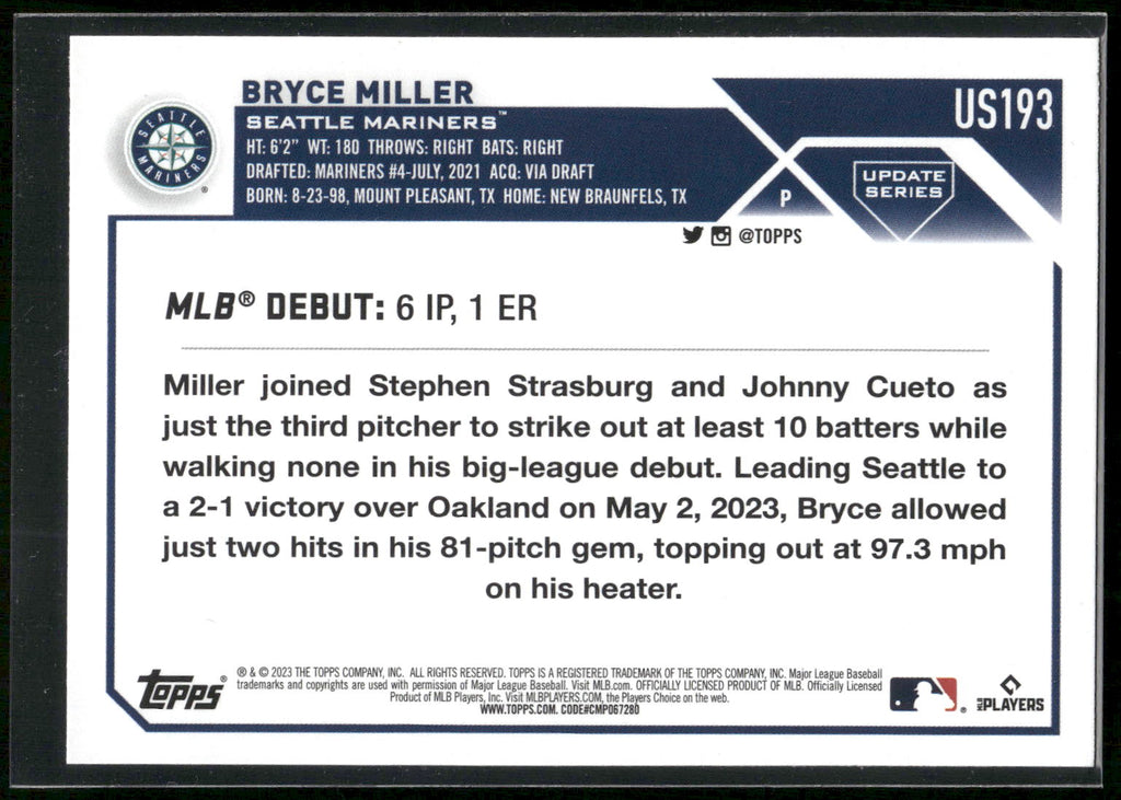 2023 Topps Update #US193 Bryce Miller