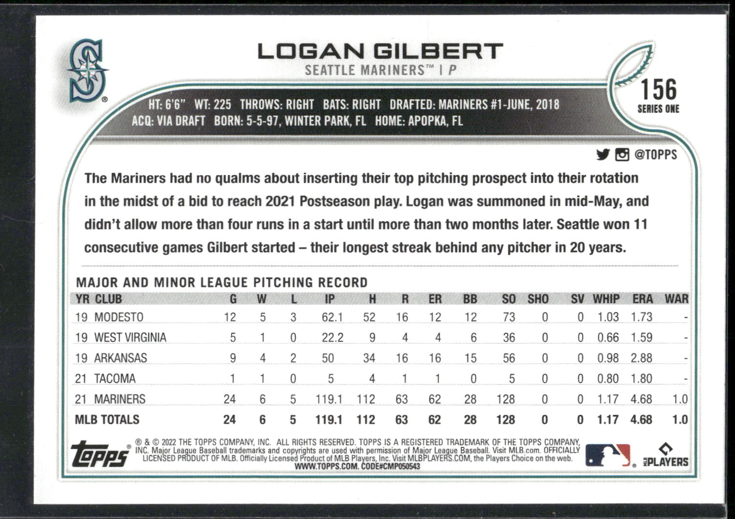 2022 Topps #156 Logan Gilbert