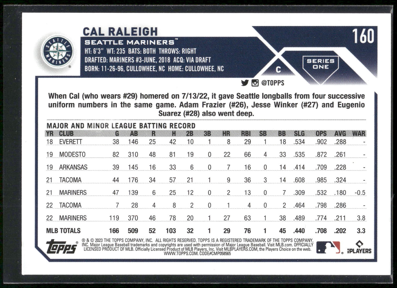 2023 Topps #160 Cal Raleigh