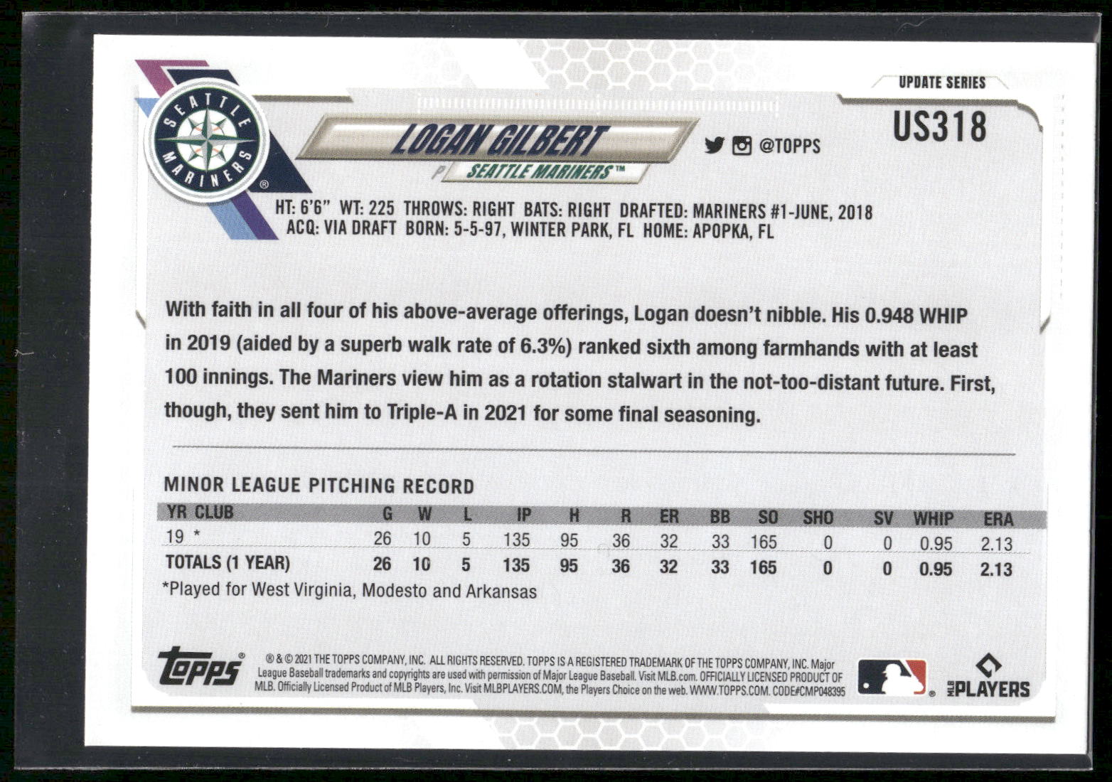 2021 Topps Update #US318 Logan Gilbert