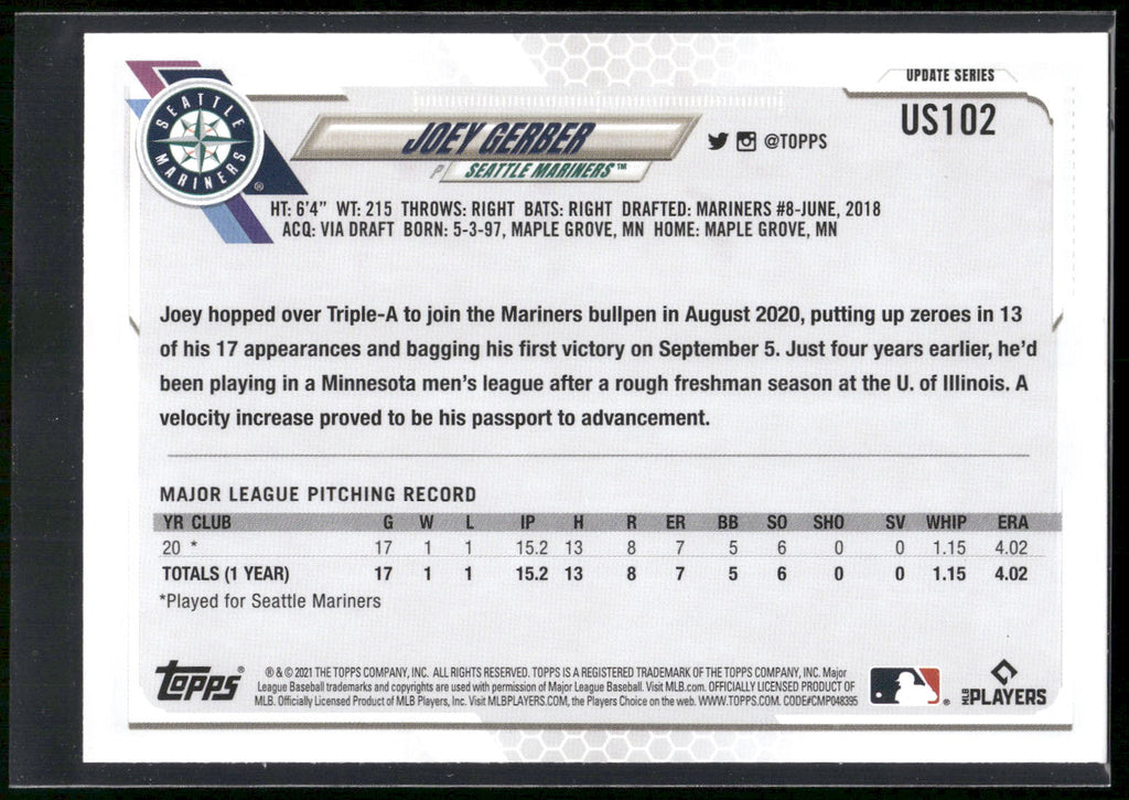 2021 Topps Update #US102 Joey Gerber