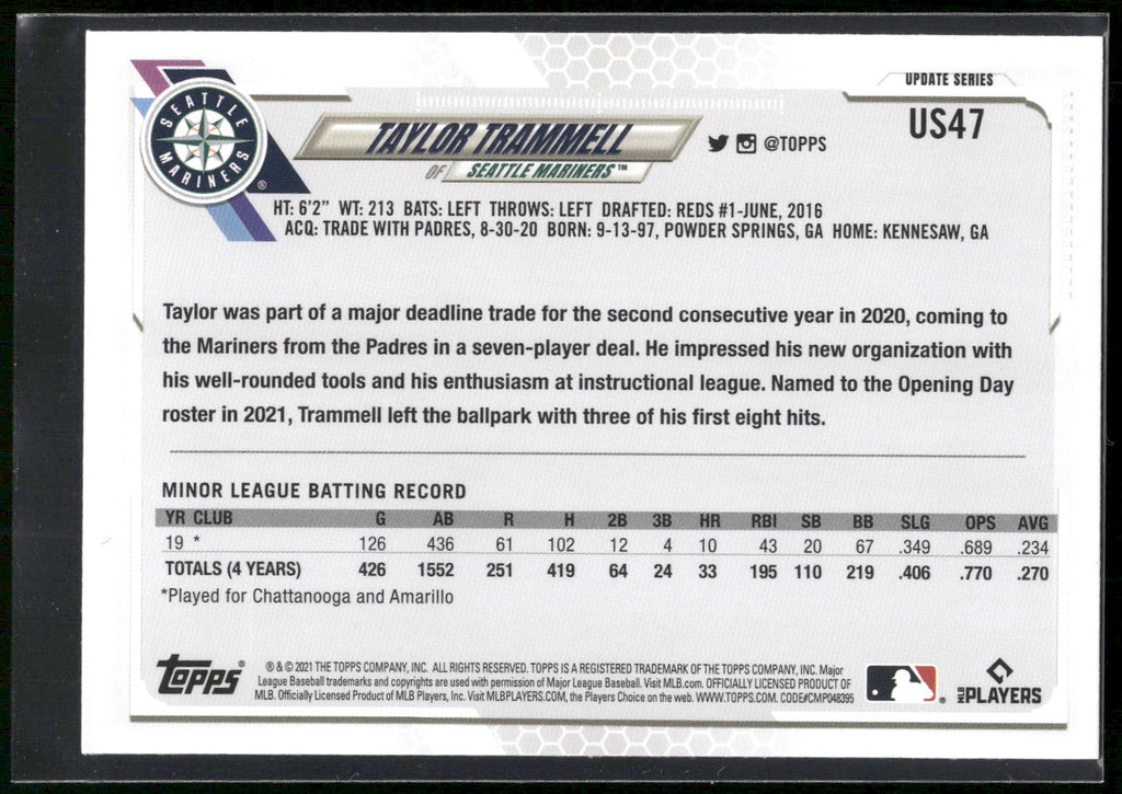 2021 Topps Update #US47 Taylor Trammell