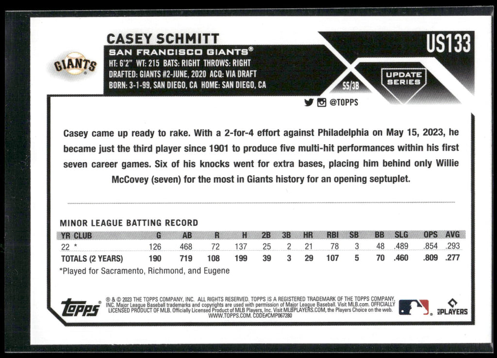 2023 Topps Update #US133 Casey Schmitt