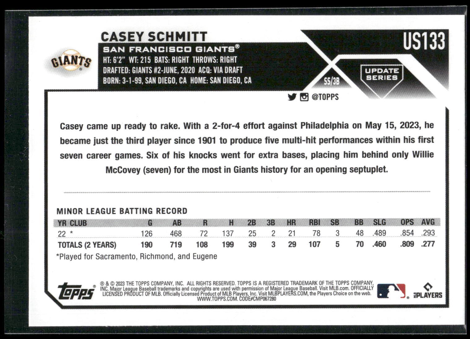 2023 Topps Update #US133 Casey Schmitt