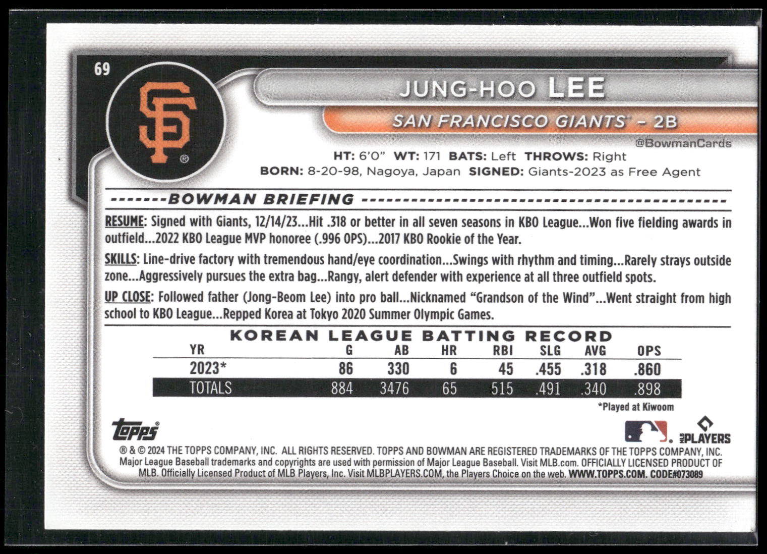 2024 Bowman #69 Jung-Hoo Lee